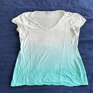 Women’s Ombre V-Neck Short Sleeve Top - Mint/White